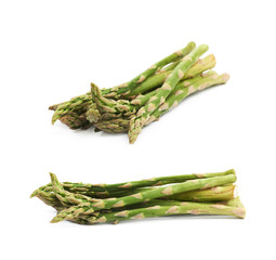 Pile of green asparagus isolated
