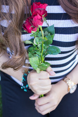 Fototapeta na wymiar Rose in hand background.