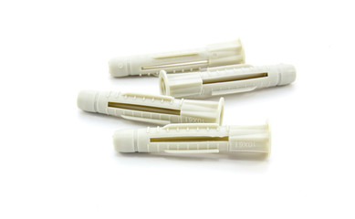 Plastic dowels isolated on white background