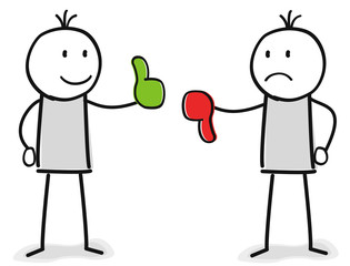 Figuren mit grünem Daumen nach oben und rotem Daumen nach unten für Bewertung