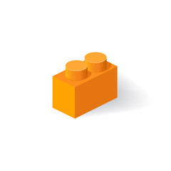 Naklejka premium Isometric Plastic Building Block with shadow. Vector orange brick.