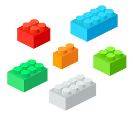 Obraz premium Isometric Plastic Building Blocks with shadow. Vector set of the colored bricks