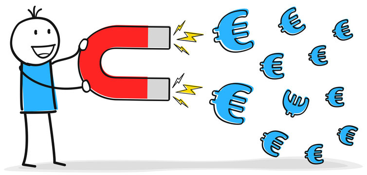 Figur zieht die Euro W&auml;hrung mit einem Magnet an