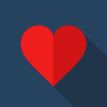 Heart vector icon with long shadow in flat style.