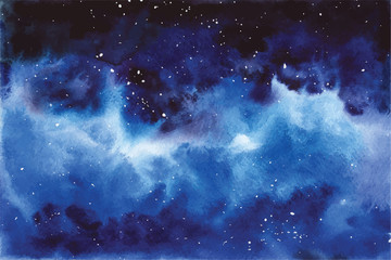 Watercolor universe Sky, stars, deep space Violet, blue, fantasy background - 135808177