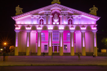 Night illumination of the building Drama Theatre