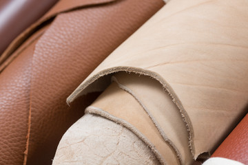 Cutted piece of leather in roll, - obrazy, fototapety, plakaty
