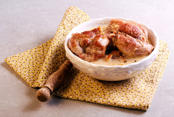 Pork stew, meat pieces in gravy