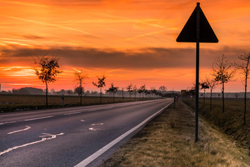 Lonely Street at Sunset, Apensen, Buxtehude, Lower Saxony, Germany