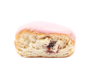 Pink glazed donut isolated