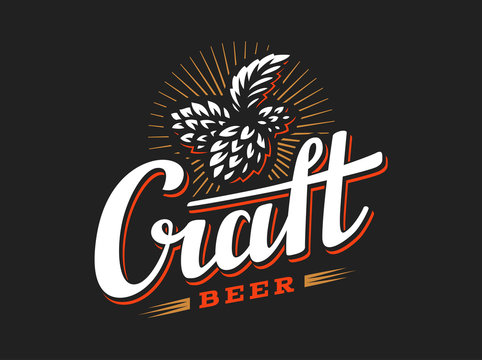 Craft beer logo- vector illustration hop, emblem design on black background