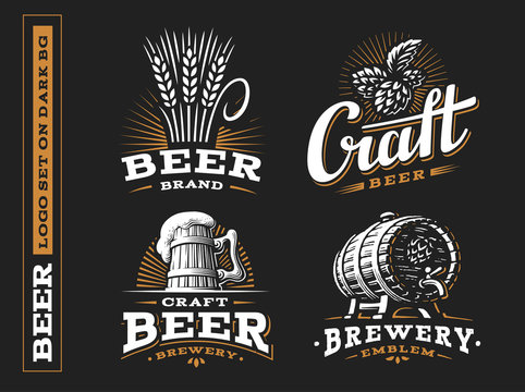 Set beer logo - vector illustration, emblem brewery design on black background