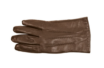 Sinlge brown leather glove isolated