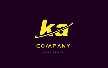 ka small alphabet yellow letter logo vector icon design