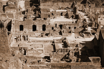 Golkonda fort in sepia color