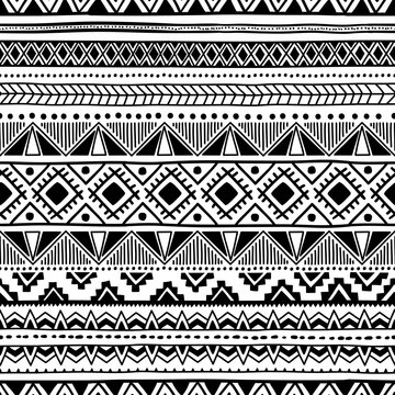 Seamless ethnic pattern. Black and white geometric ornament. Pri