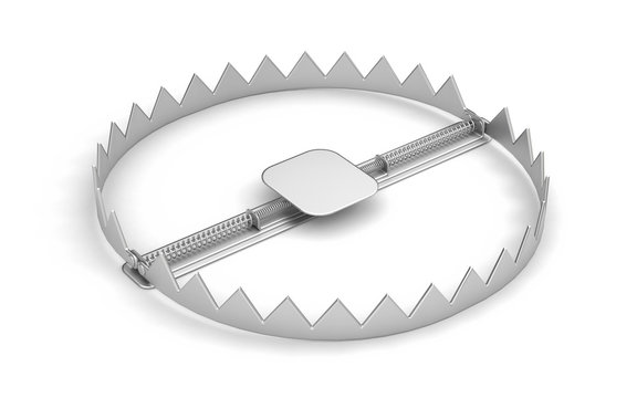 Steel bear trap isolated on white. 3d illustration