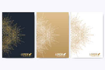 Modern vector template for brochure, leaflet, flyer, cover, catalog, magazine or annual report in A4 size. Business, science and technology design book layout. Presentation with golden mandala.