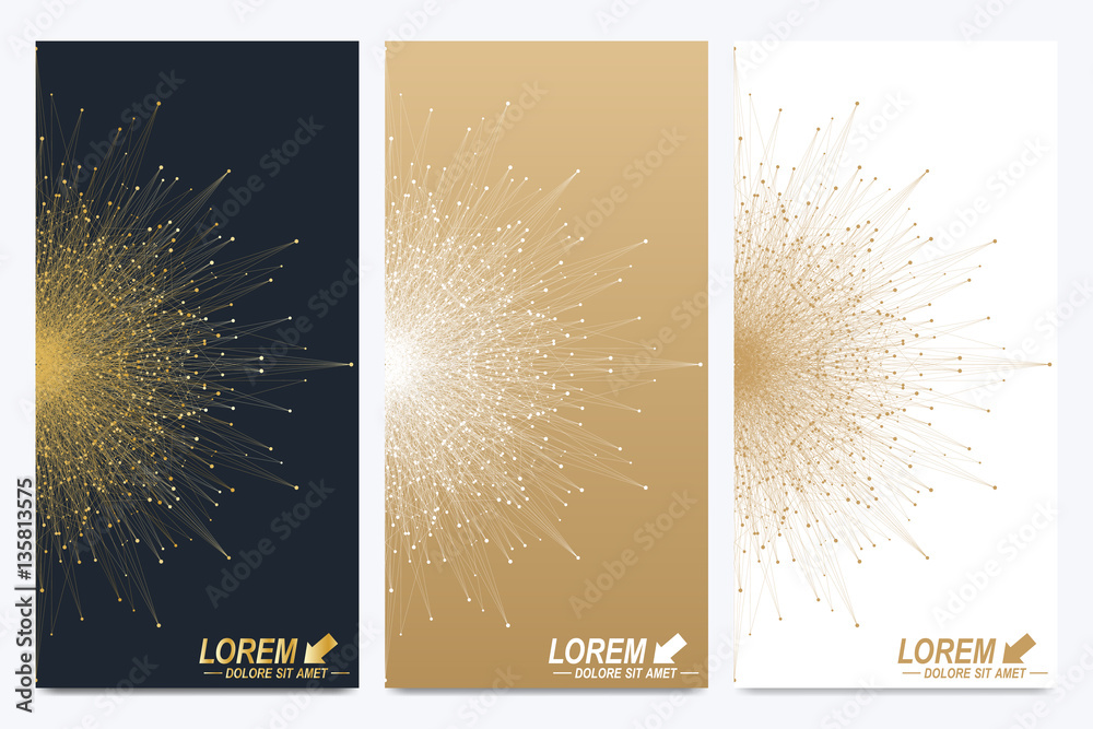 Aufkleber modern set of vector flyers. geometric abstract presentation with golden mandala. molecule and commu