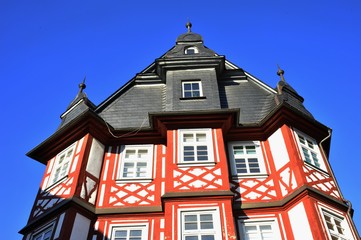 Fototapeta premium Renovated Half-Timber House-Front and Shale covered Roof