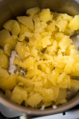 Mashed potatoes in pot, top view