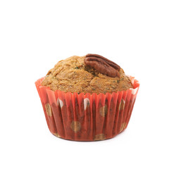 Single pecan nut muffin isolated