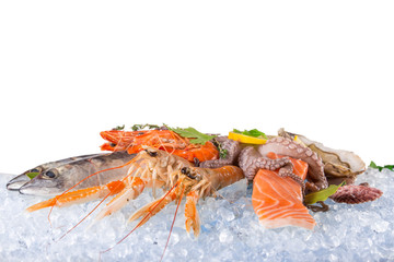 Fresh seafood on crushed ice.