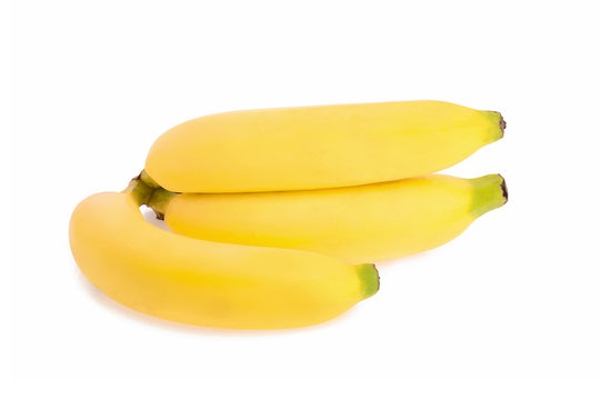 Yellow bananas on the white background.