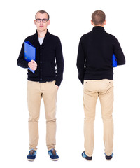 front and back view of young man student or office worker standi