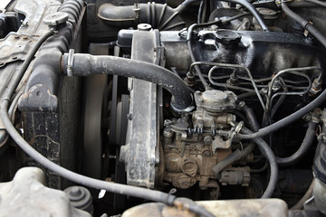Fototapeta premium The old diesel engine is started.