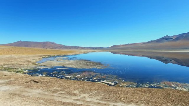 Aerial view of reflection of Salar de Tara, Atacama desert, Chile