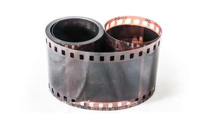old negative photo film on white background