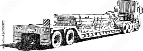 "the sketch of the truck transporting construction materials" Stock