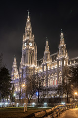 Fototapeta na wymiar Wiener Rathaus (city hall) in the night, Vienna, Austria