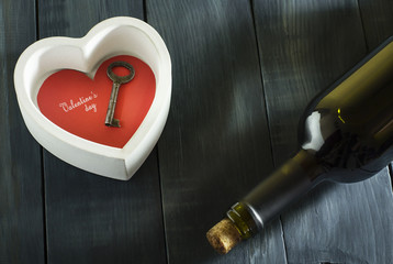 Bottle of wine with hearts Valentine's Day