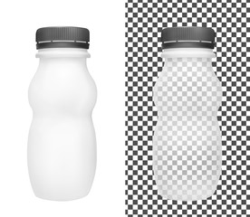 Transparent empty plastic bottle for yogurt. 