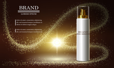 Cosmetics beauty series, ads of premium spray cream  for skin care. Template for design poster, placard, presentation, banners, cover, vector illustration.