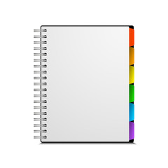 Vector template of notebook with colored bookmarks, isolated on white