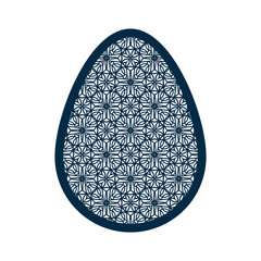 Easter egg with geometric pattern. Laser Cutting template for greeting cards, envelopes, invitations, interior elements. Vector easter paper cutting ornamental panel. Die cut card.