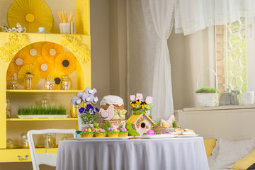 Served easter table in light dining room