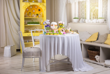 Served easter table in light dining room