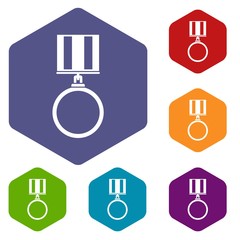 Medal for services icons set