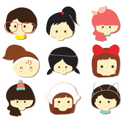 Cartoon icon collection with girl