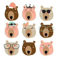 Cartoon icon collection with bear