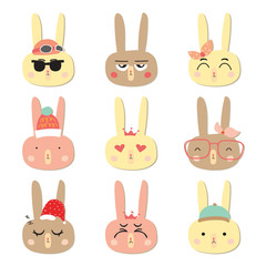 Cartoon icon collection with rabbit