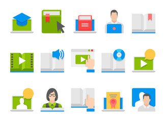 Online education e-learning icons.