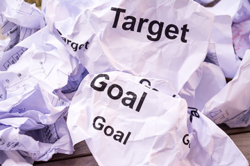 Goal or target paper garbage close up background