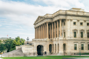 WASHINGTON DC, USA The United States Capitol view from the street. In 2014, scaffolding was erected around the dome for a restoration project scheduled to be completed by 2017. 