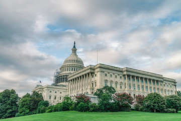 WASHINGTON DC, USA The United States Capitol view from the street. In 2014, scaffolding was erected around the dome for a restoration project scheduled to be completed by 2017. 