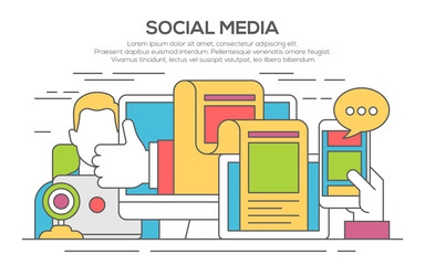 social media networking thin line flat concept